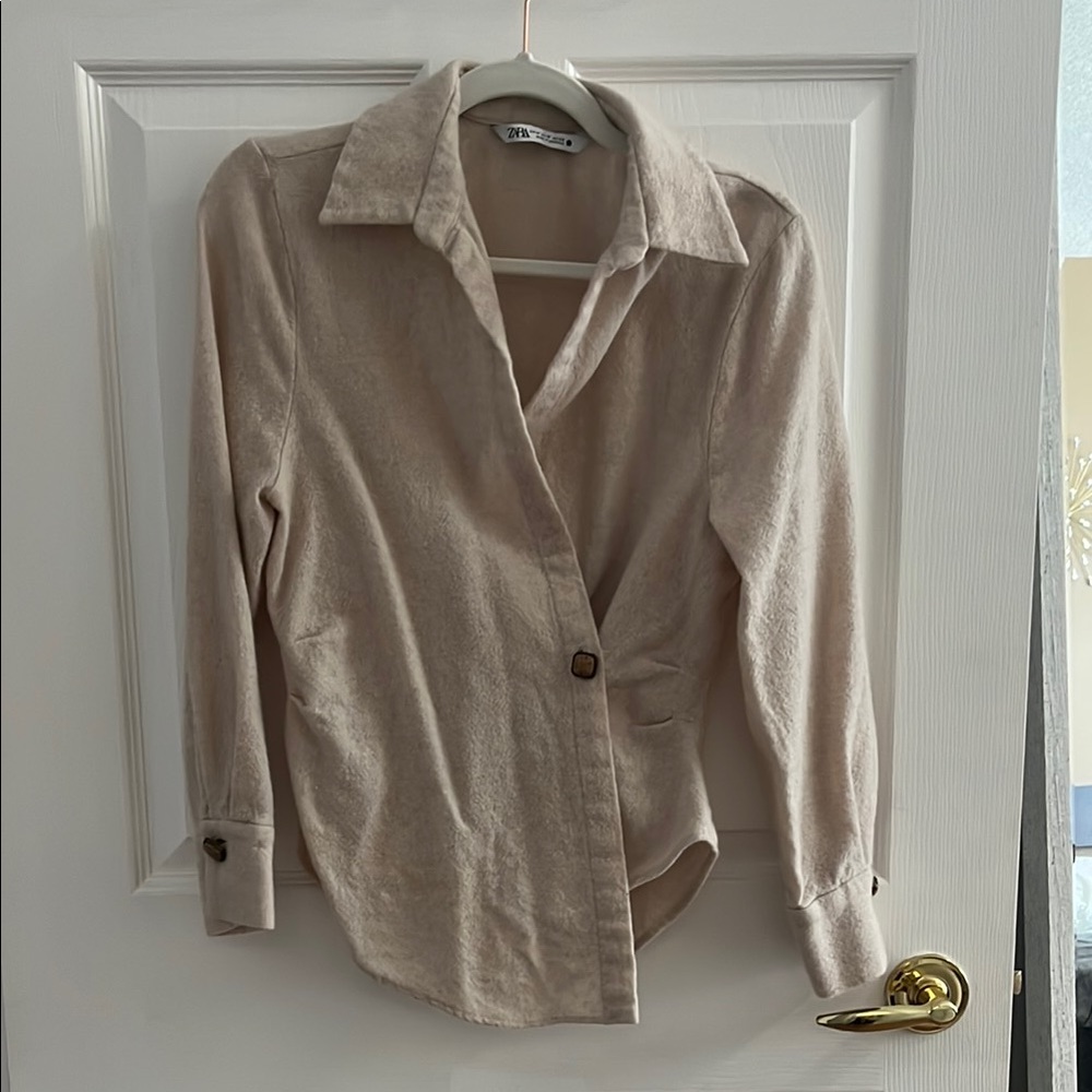 Zara Beige Button-Up Blouse